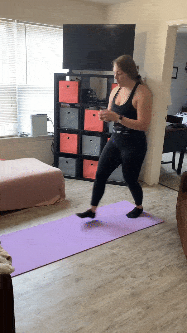 woman demonstrating modified lunge jump